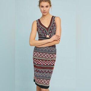 Akemi & Kin Embroidered V Neck Midi Dress |‎ Anthropologie | size 4
